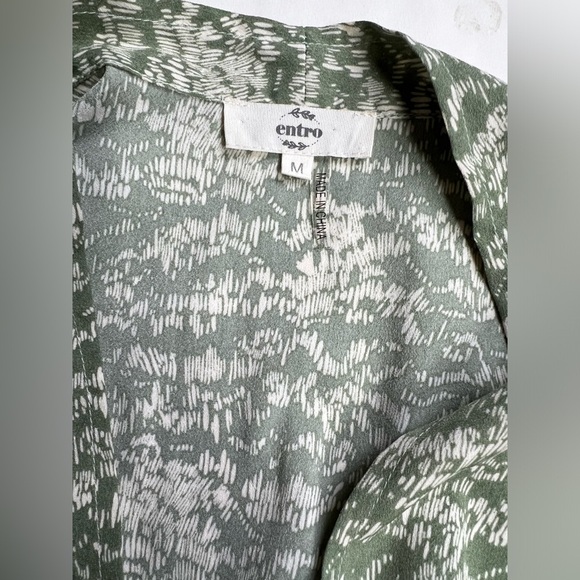 ENTRO Moss green and white abstract print kimono style midi dress size M. - Picture 9 of 14